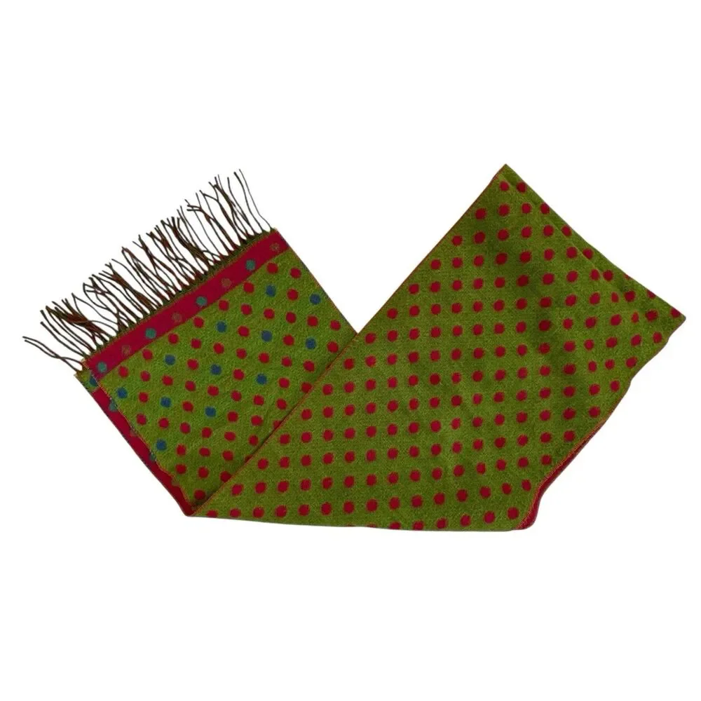 Scottish 100% Cashmere Polka Dot 70x12 Scotland Pink Green 72x11 Reversible
